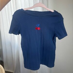 Cotton on toddler girl dark blue cherry ribbed t shirt 3t